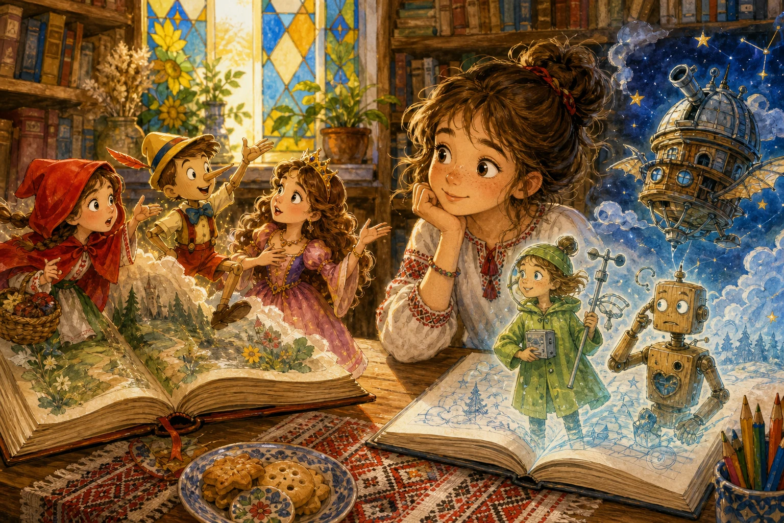 У Всесвітній день книги читачка Тамара доходить до останньої сторінки, але герої не дозволяють закрити книжку, доки… — ілюстрація до казки «Книжка, яка відмовилася закінчуватися»