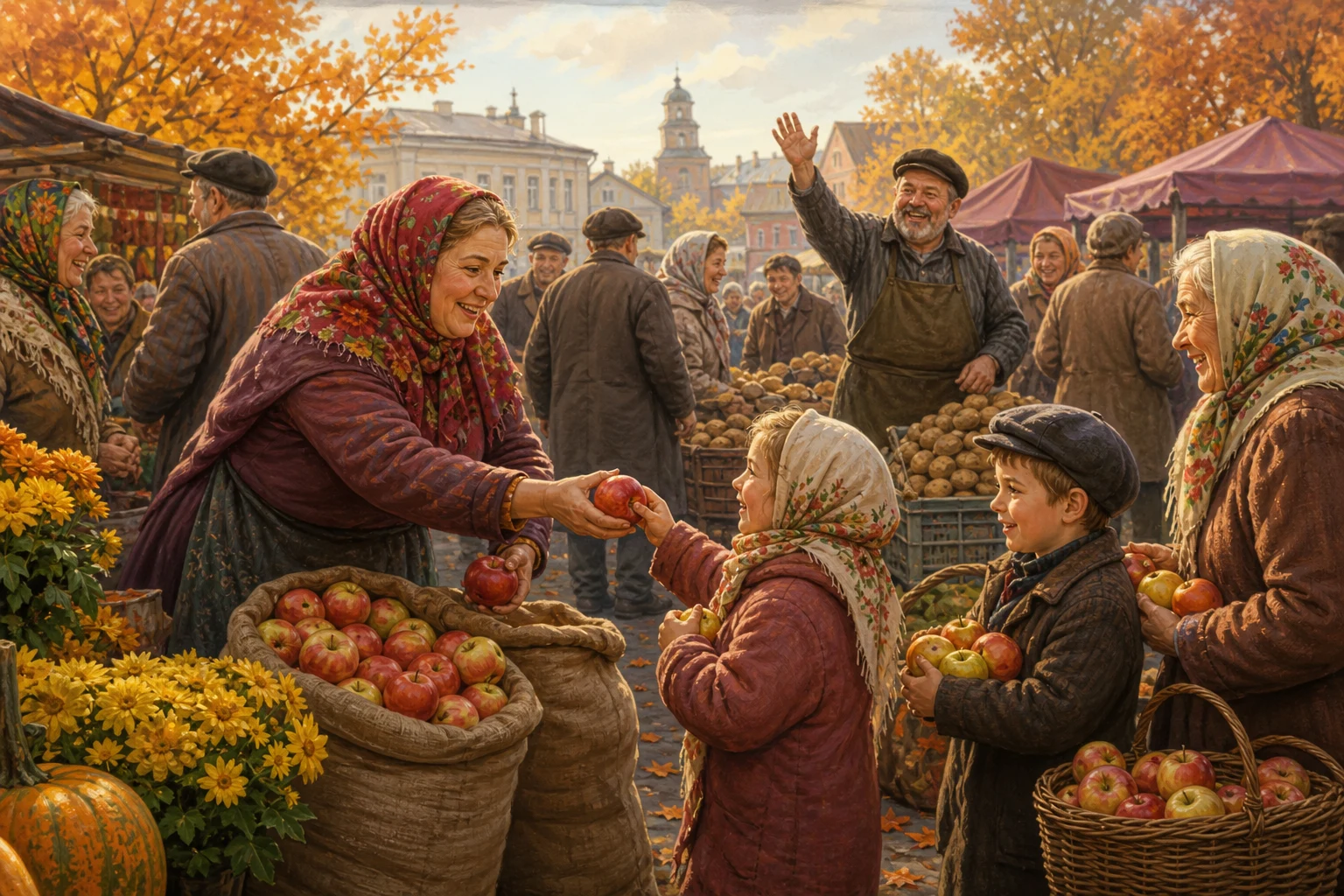 Несподівана обставина — продавці поспіхом забули позначити зіпсовані плоди — перебудовує сюжет «Останній ярмарок… — ілюстрація до казки «Останній ярмарок цьогорічного сезону»