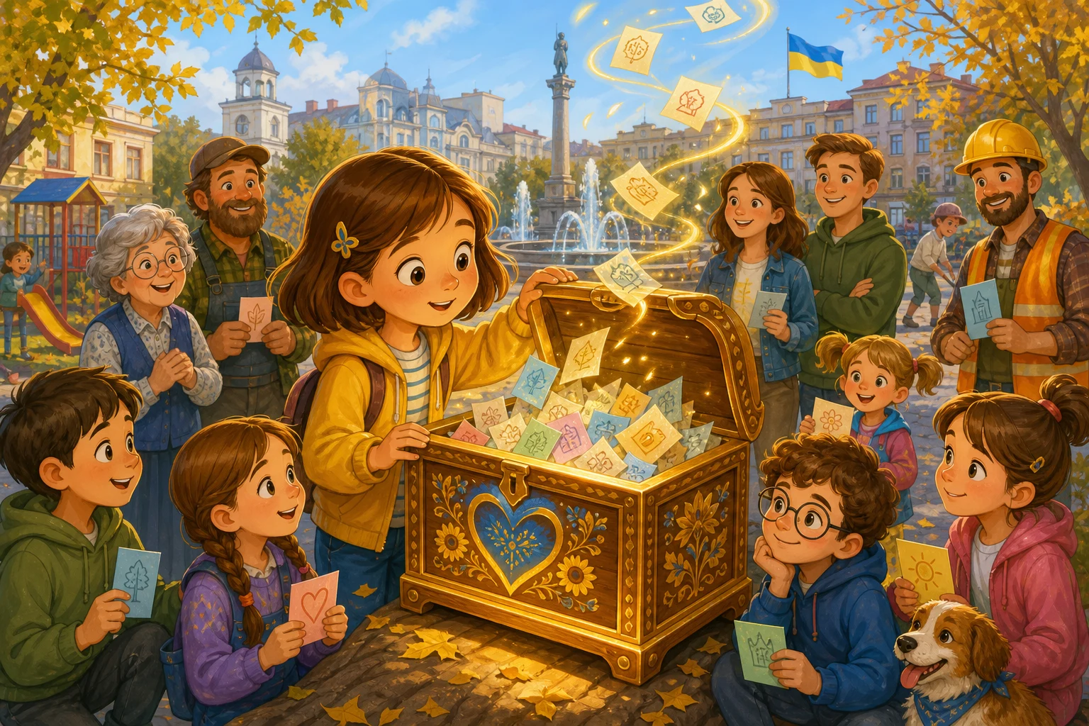 Замість швидкої перемоги Оленка у казці «Скринька чесних голосів» спершу визнає проблему — на частині бюлетенів можна було впізнати… — ілюстрація до казки «Скринька чесних голосів»